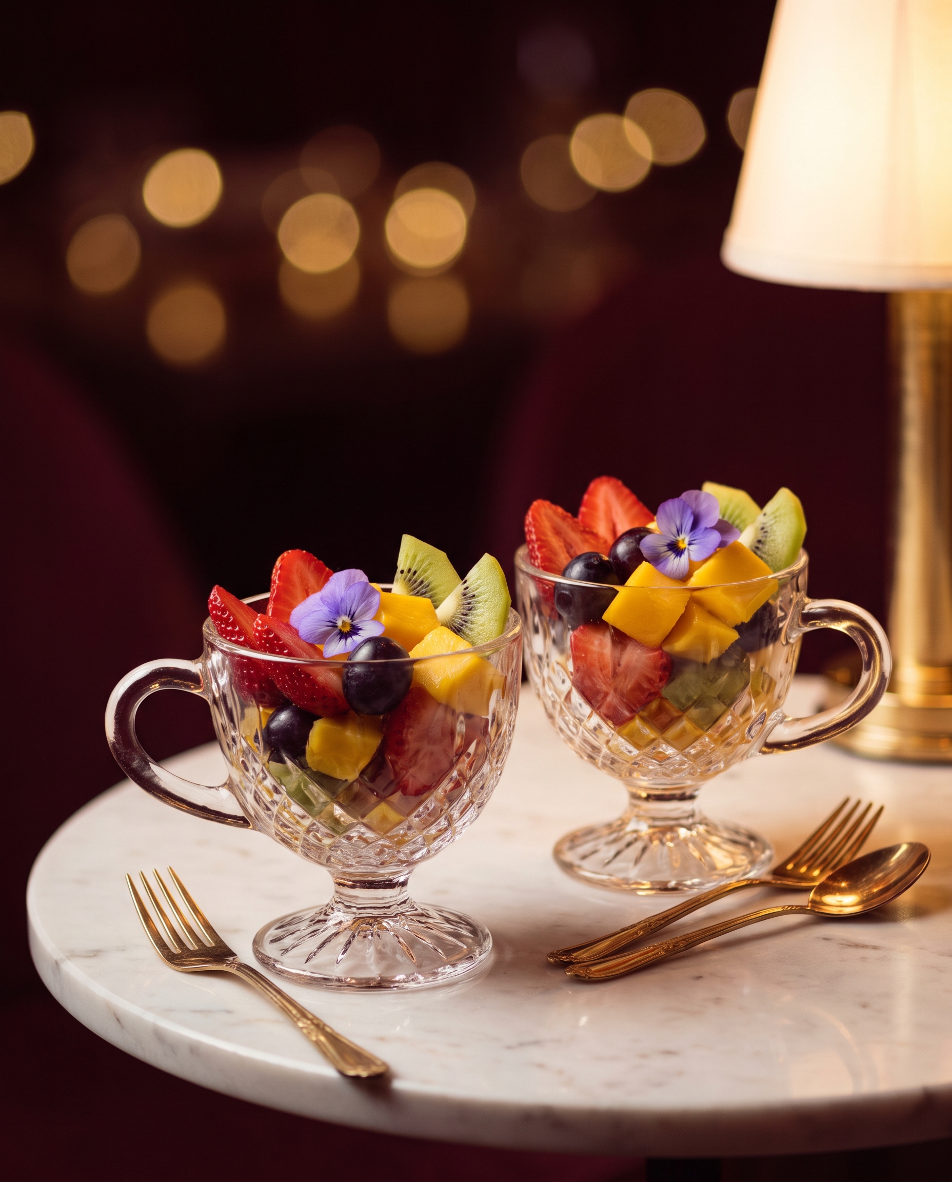 Salada de frutas premium em taças de cristal